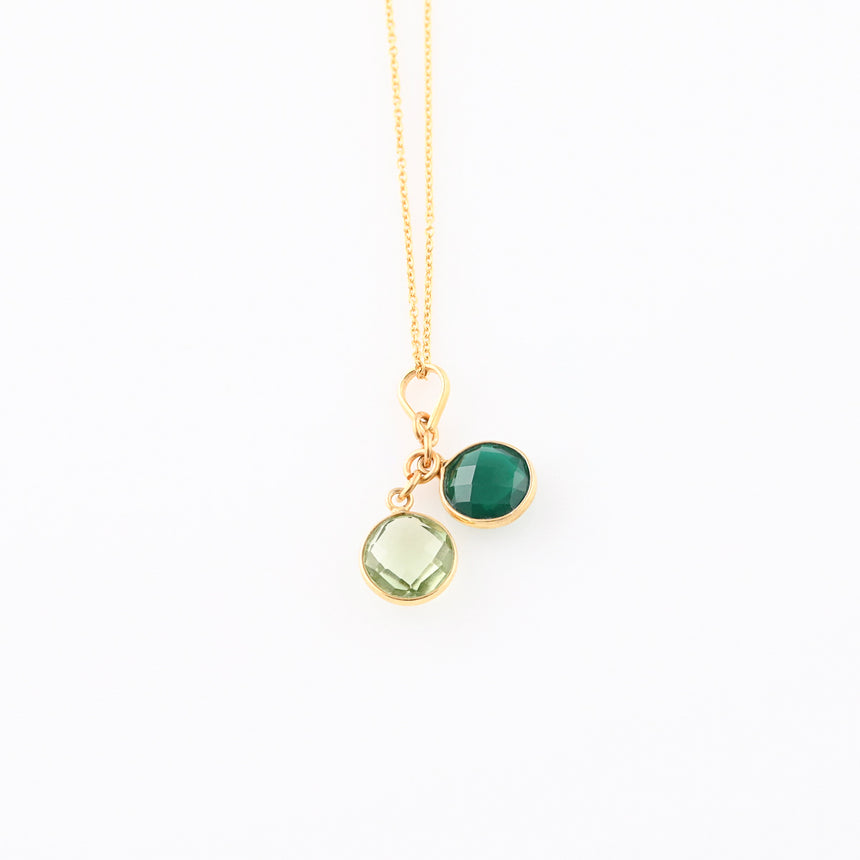 Long Gold Gemstone necklace - Green Onyx and Green Amethyst