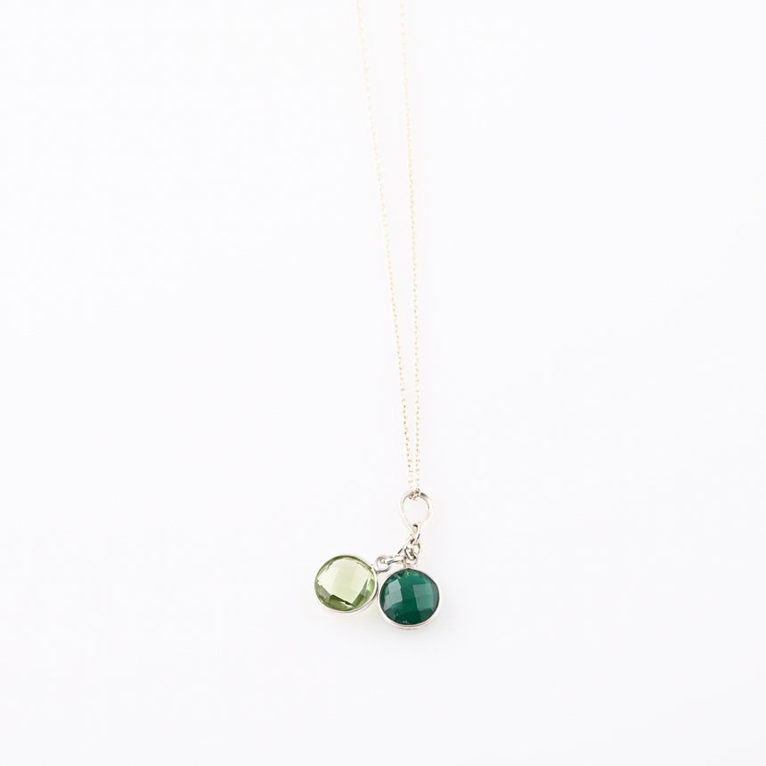 Long Silver Gemstone necklace - Green Onyx and Green Amethyst