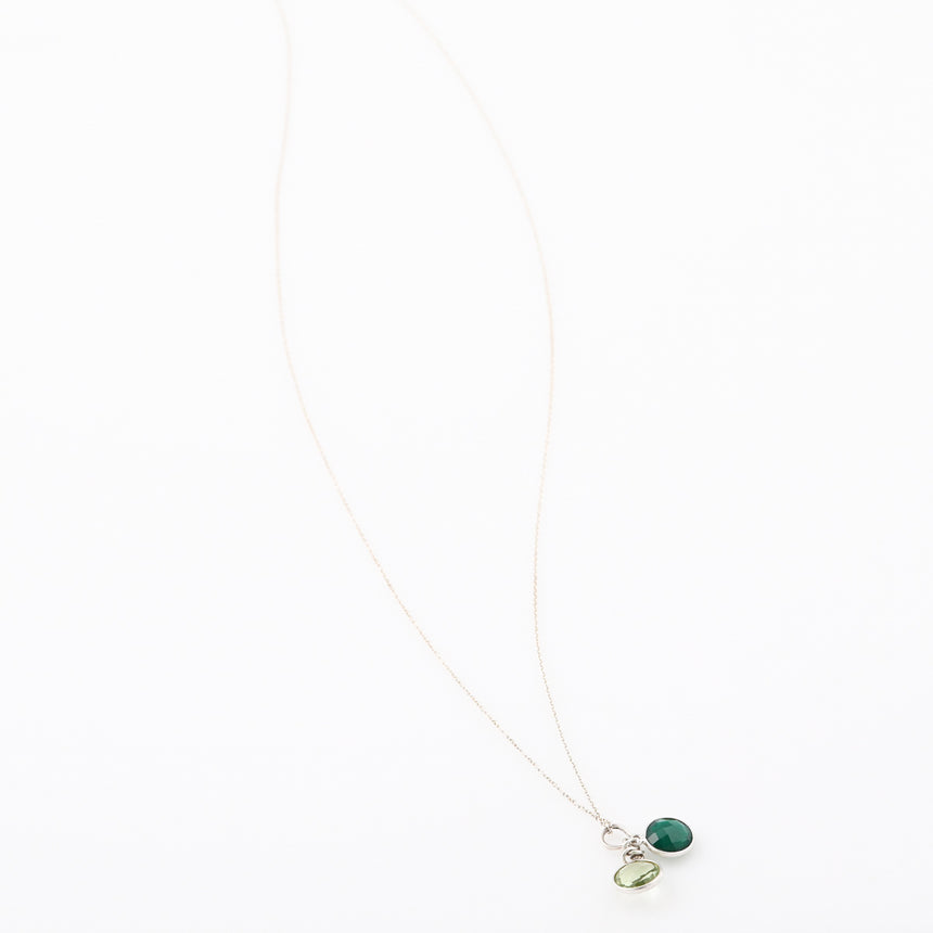 Long Silver Gemstone necklace - Green Onyx and Green Amethyst