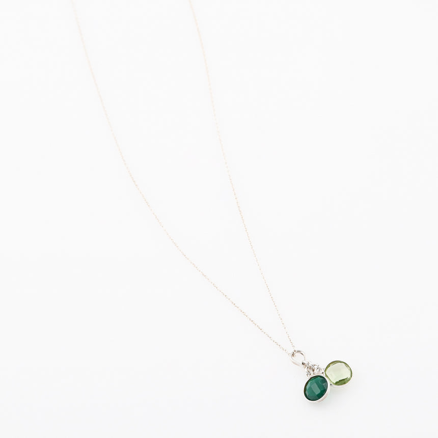 Long Silver Gemstone necklace - Green Onyx and Green Amethyst