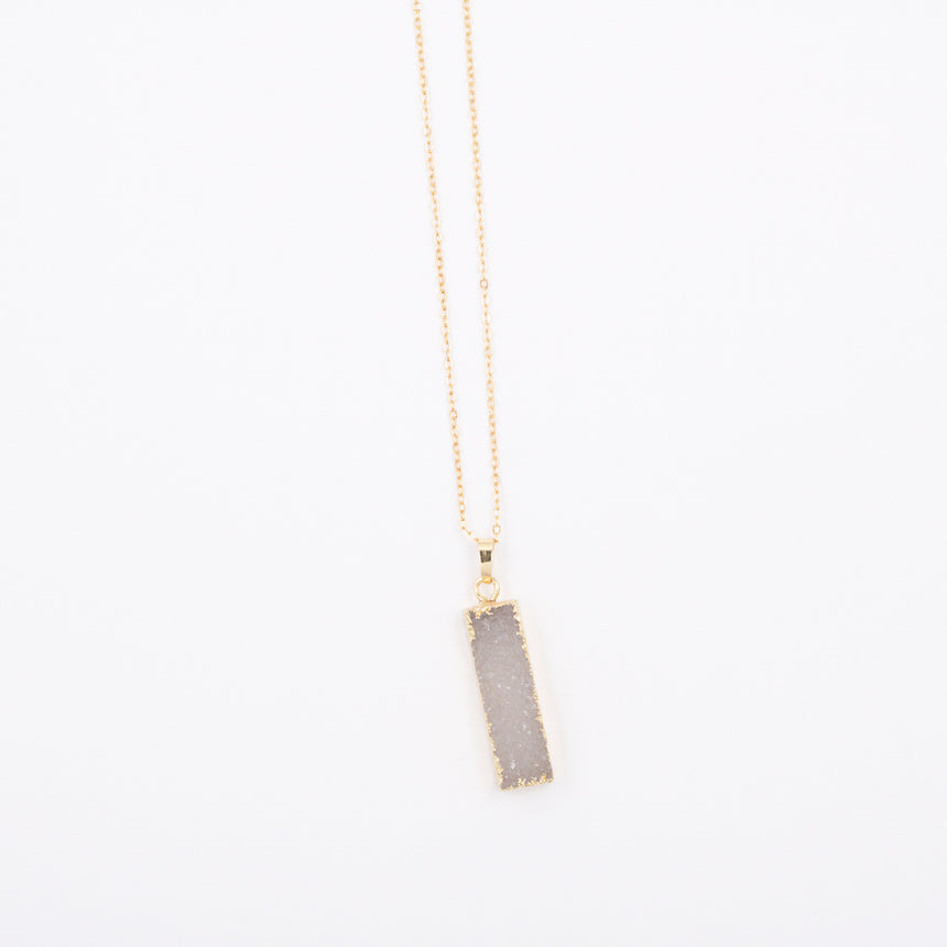 Long Druzy Bar Pendant Necklace