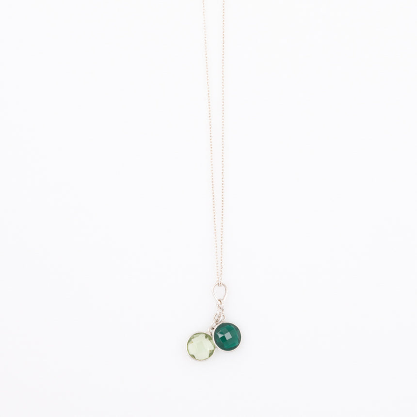 Long Silver Gemstone necklace - Green Onyx and Green Amethyst