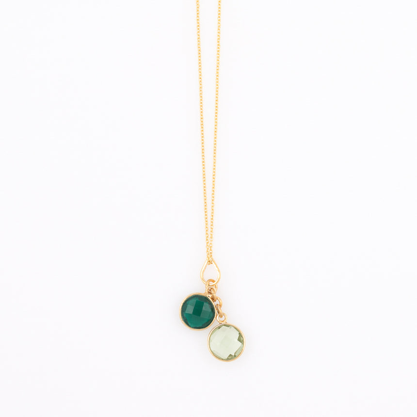 Long Gold Gemstone necklace - Green Onyx and Green Amethyst