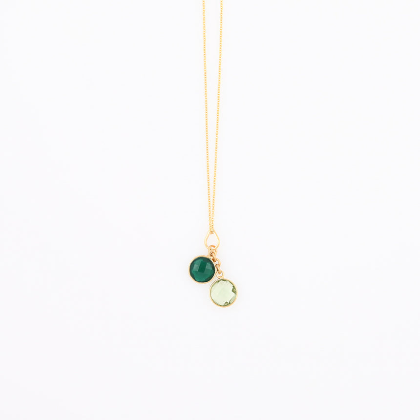 Long Gold Gemstone necklace - Green Onyx and Green Amethyst