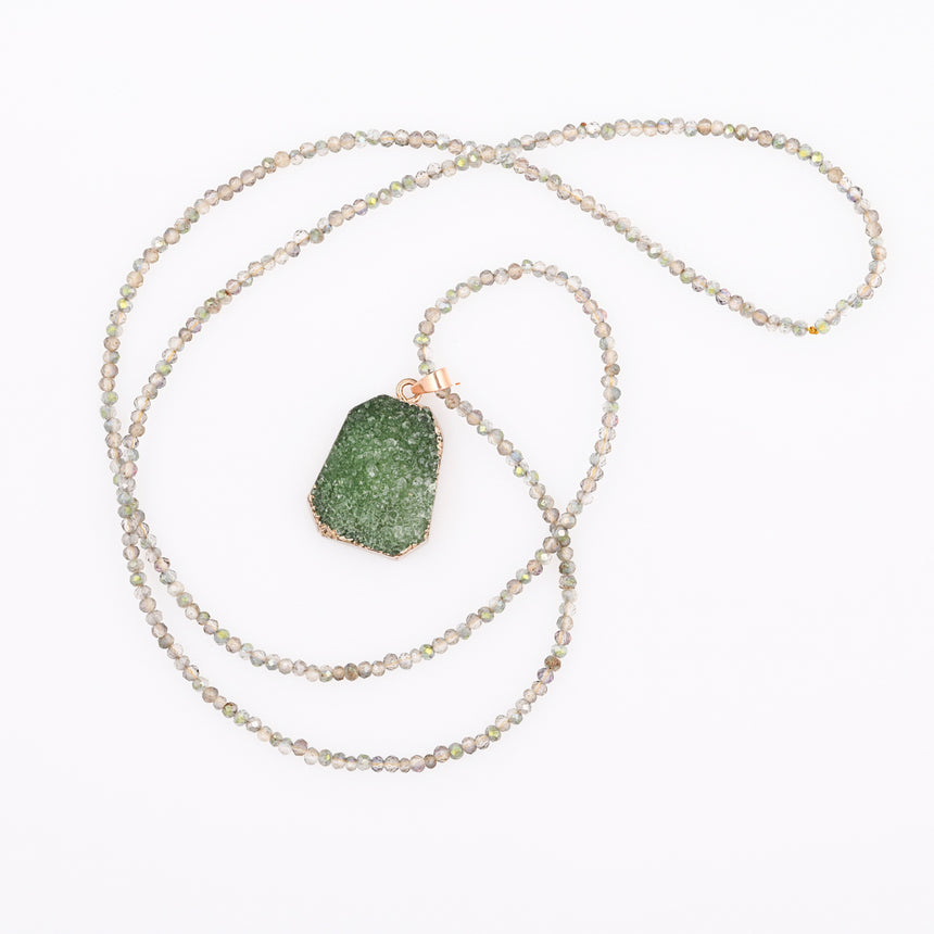 Beaded Necklace with Green Druzy