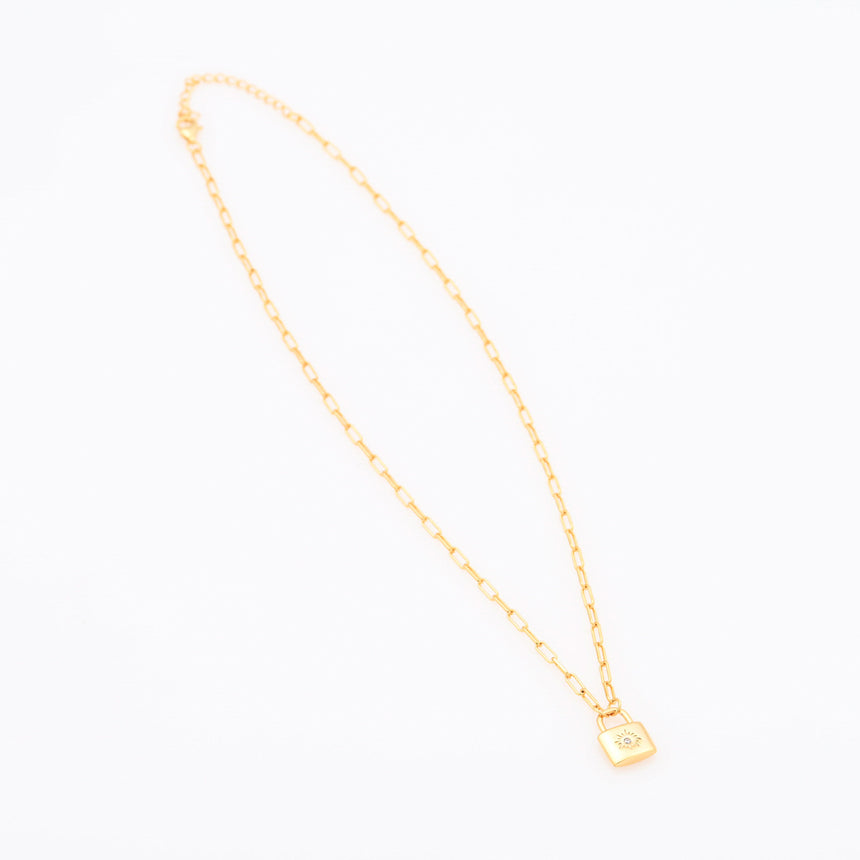 Gold Lock pendant on a Paperclip chain