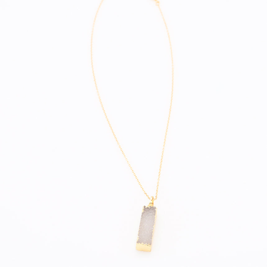 Long Druzy Bar Pendant Necklace