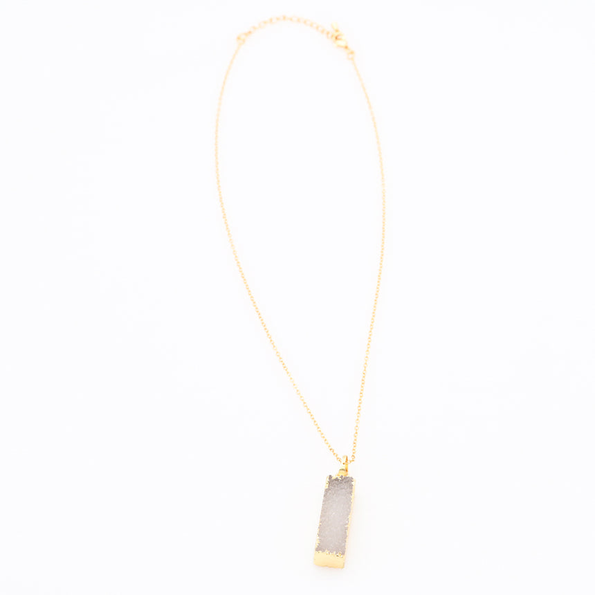 Long Druzy Bar Pendant Necklace