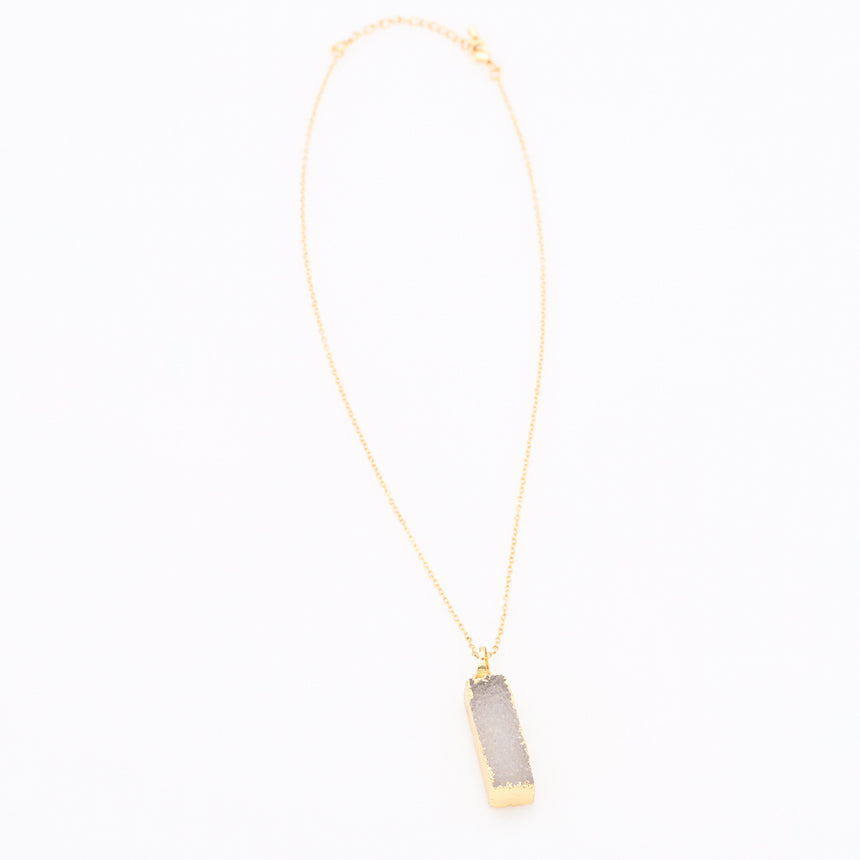 Long Druzy Bar Pendant Necklace