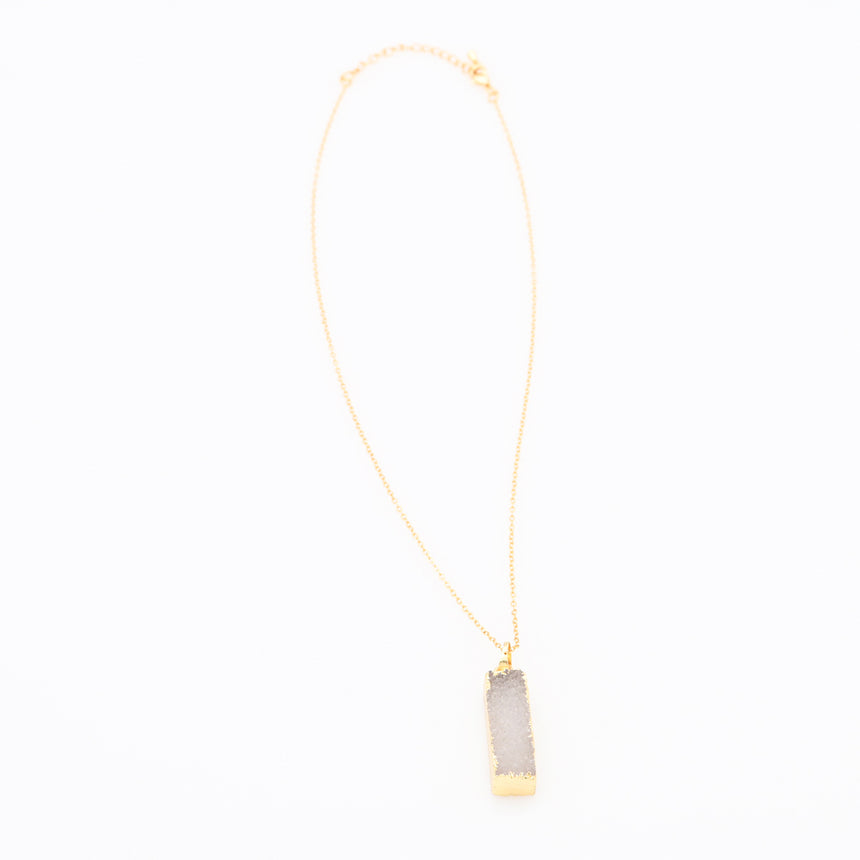 Long Druzy Bar Pendant Necklace