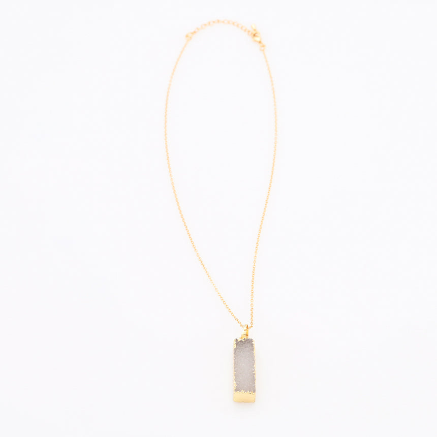 Long Druzy Bar Pendant Necklace