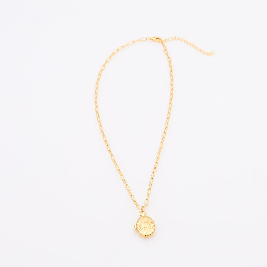 Gold Flower Locket on Paperclip Chain