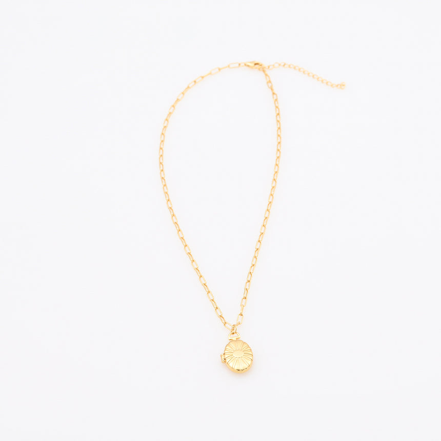 Gold Flower Locket on Paperclip Chain