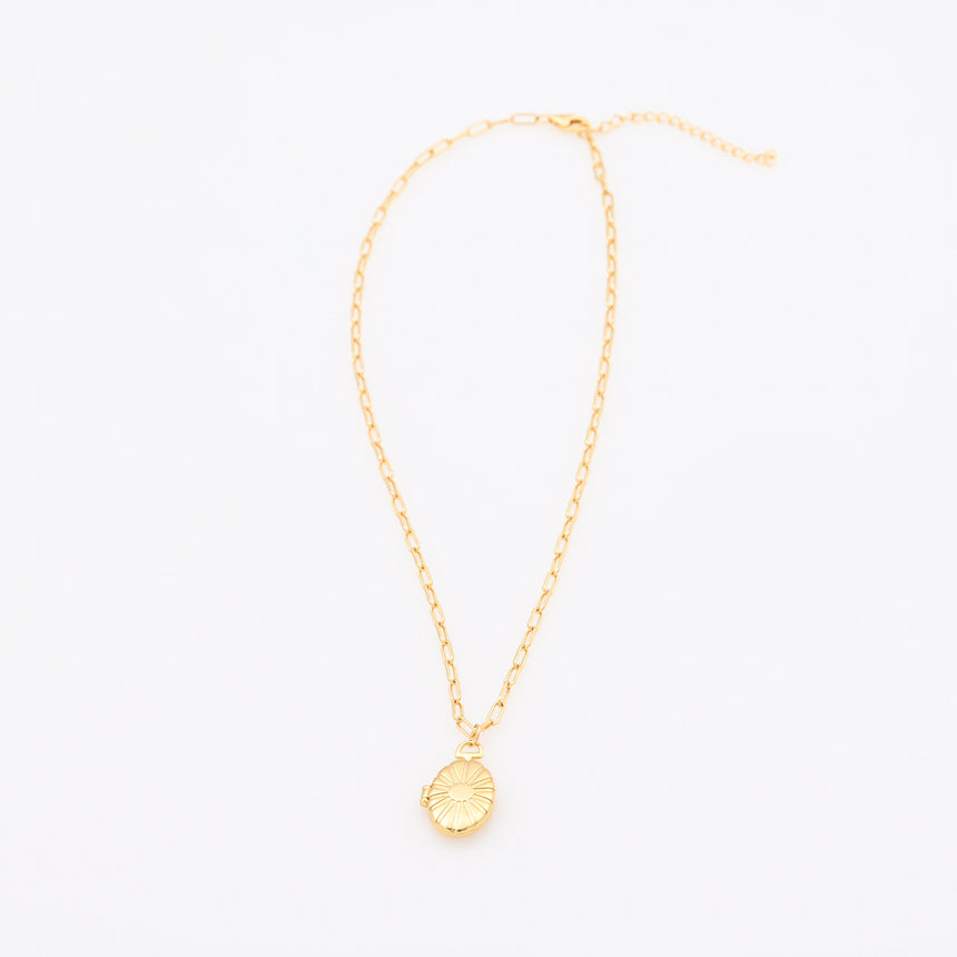 Gold Flower Locket on Paperclip Chain