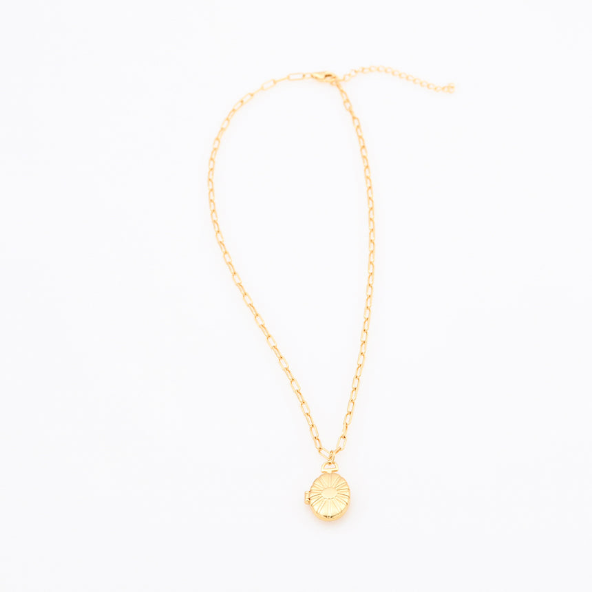 Gold Flower Locket on Paperclip Chain