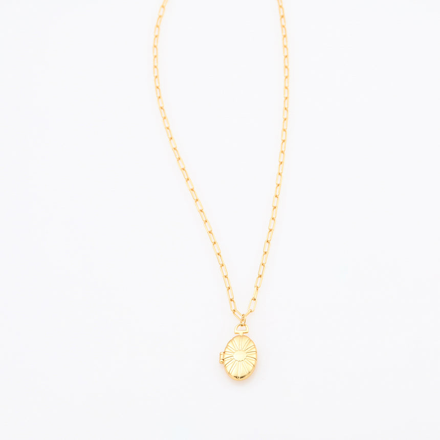 Gold Flower Locket on Paperclip Chain