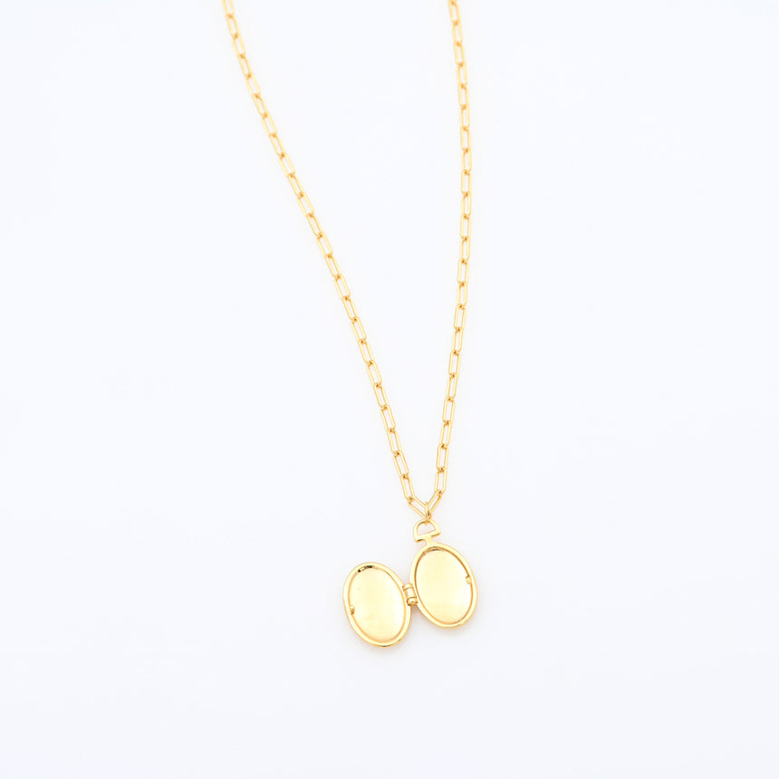 Gold Flower Locket on Paperclip Chain