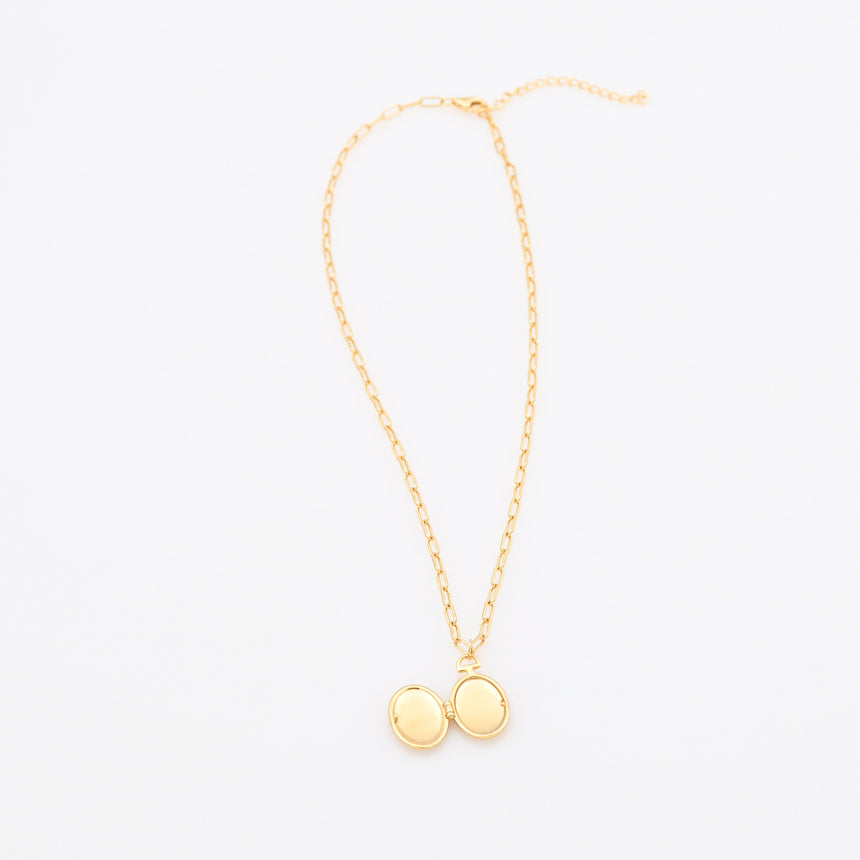 Gold Flower Locket on Paperclip Chain