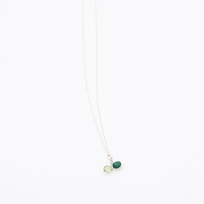 Long Silver Gemstone necklace - Green Onyx and Green Amethyst