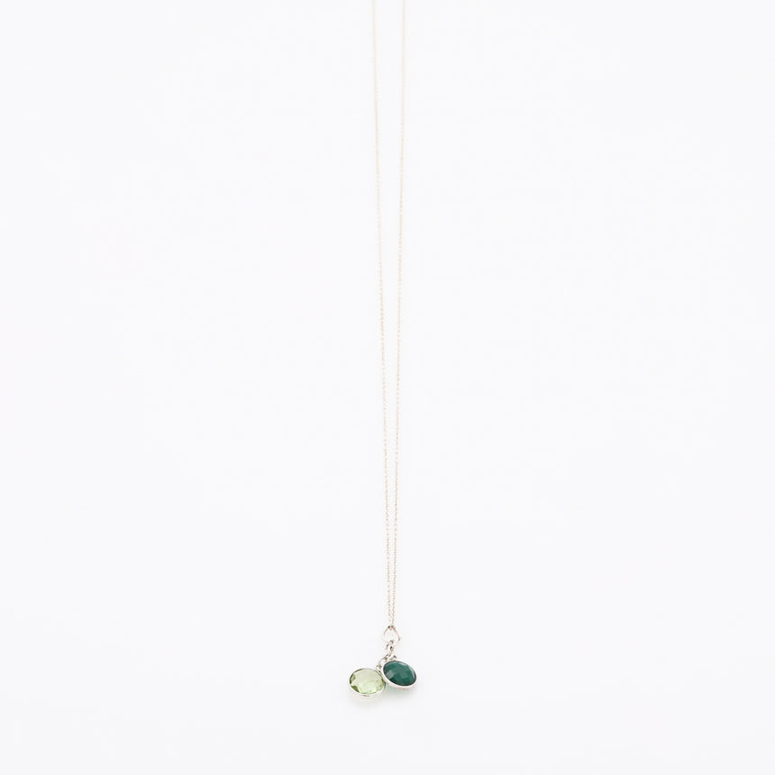 Long Silver Gemstone necklace - Green Onyx and Green Amethyst