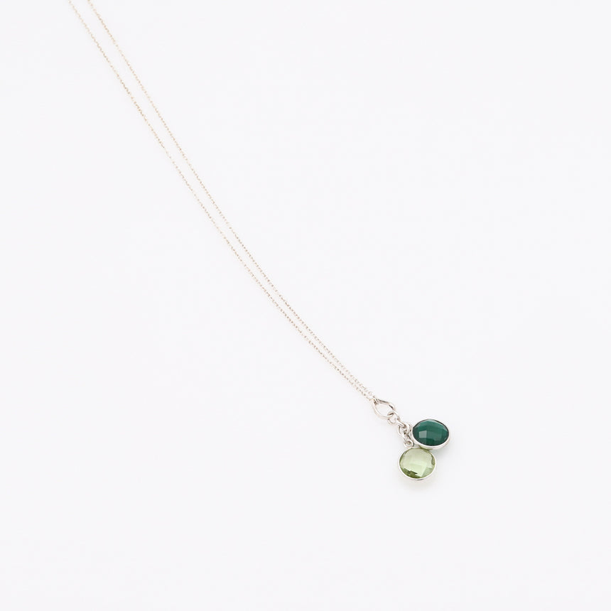 Long Silver Gemstone necklace - Green Onyx and Green Amethyst