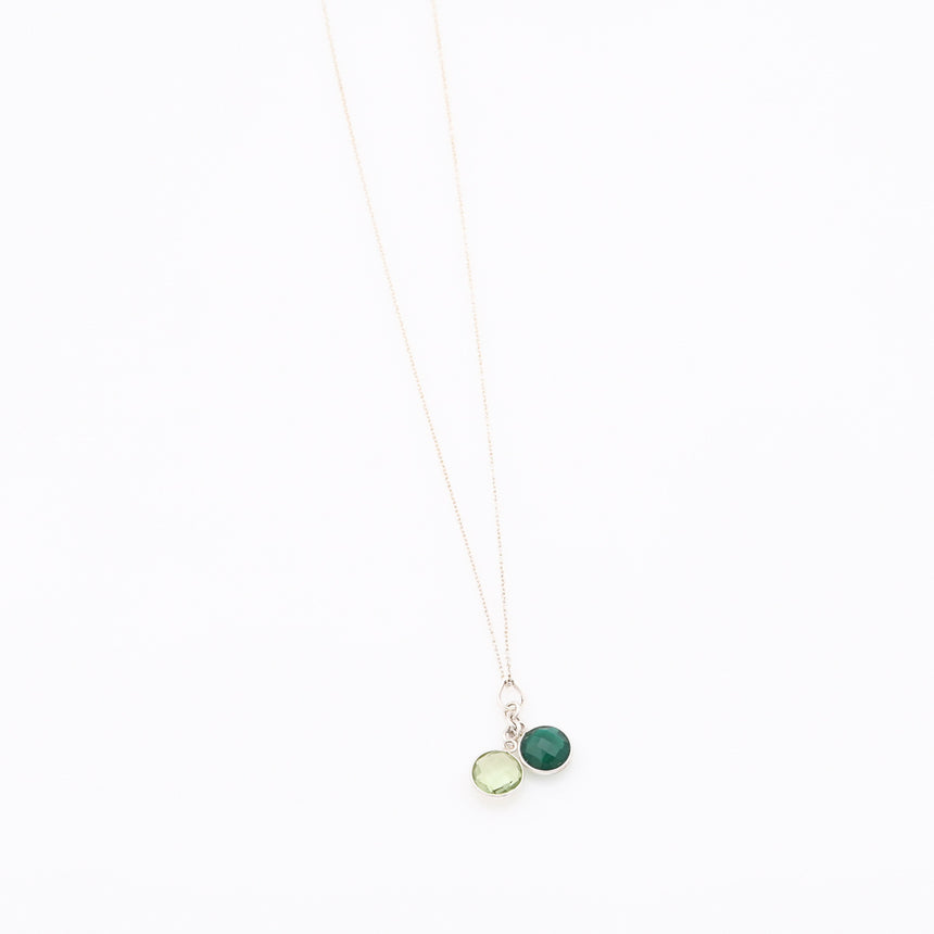 Long Silver Gemstone necklace - Green Onyx and Green Amethyst