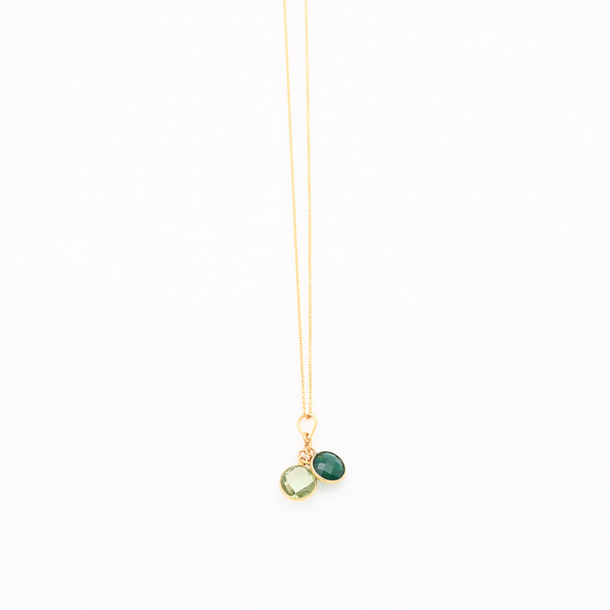 Long Gold Gemstone necklace - Green Onyx and Green Amethyst