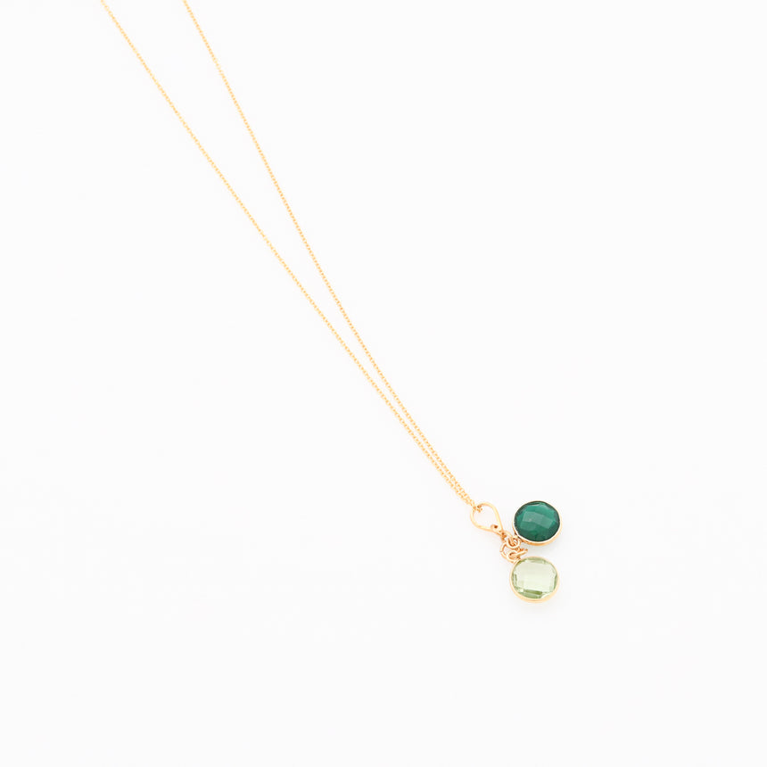 Long Gold Gemstone necklace - Green Onyx and Green Amethyst