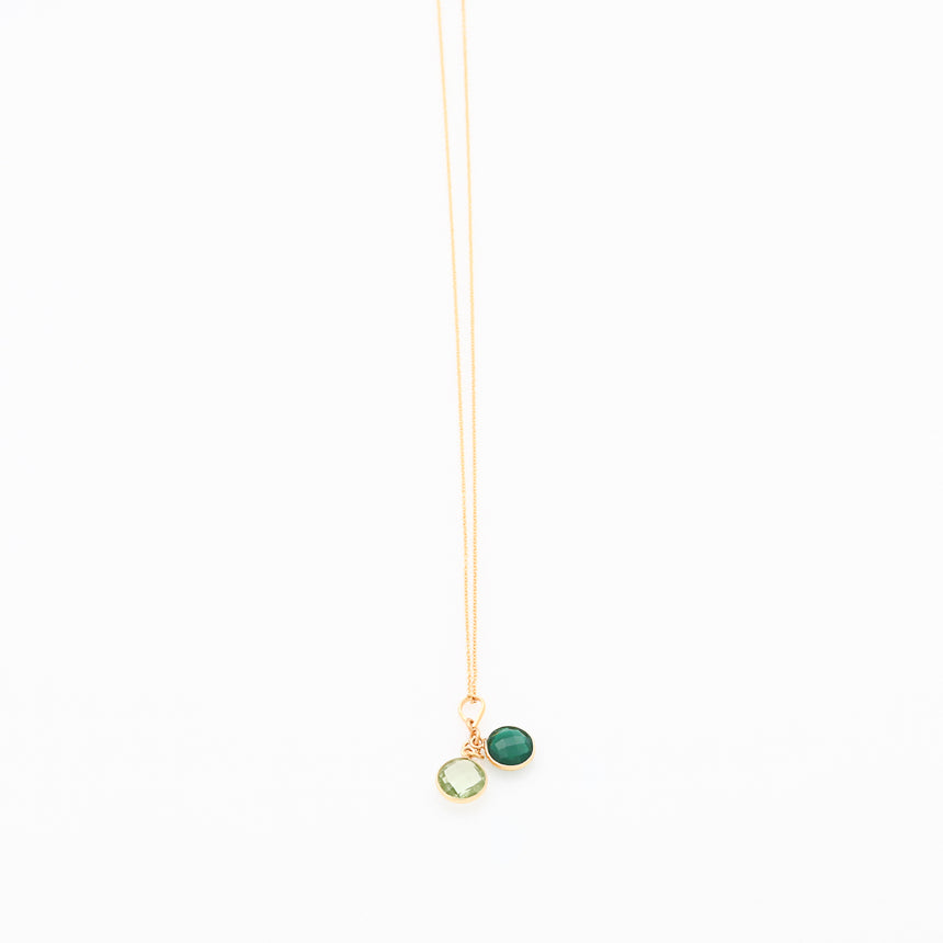 Long Gold Gemstone necklace - Green Onyx and Green Amethyst